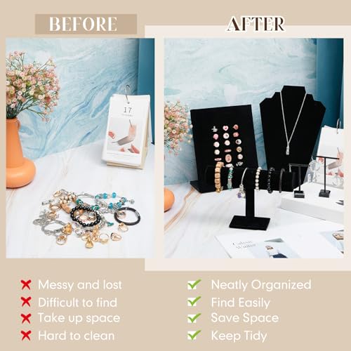 Henoyso 22 Pcs VelvetJewelry Display for Vendors Necklace Bust Holder - color: Black
