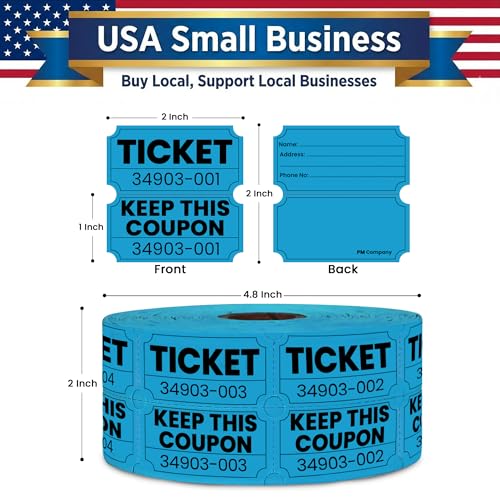 PM Company 2000 Pcs (1000 Pairs) Raffle Tickets Double Roll, 50/50 Blue - color: Blue