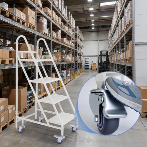4 Step Rolling Ladder, 661LBS Capacity Portable Stairs with Locking Wheels