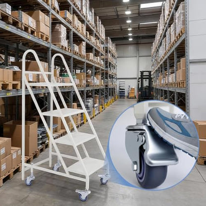4 Step Rolling Ladder, 661LBS Capacity Portable Stairs with Locking Wheels