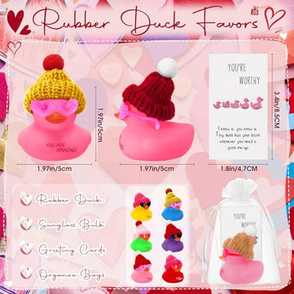 Liliful 24 Sets Candy Color Rubber Ducks with Knit Hat Sunglasses Card Bag - color: Candy Color
