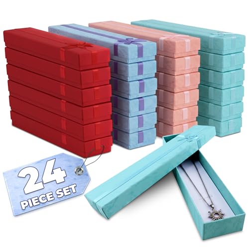 KETAR 24 Pack Necklace Gift Box Bulk, Rigid Cardboard with Foam Insert - color: 24 Pcs Color Mix