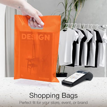 Choice Marts 100 Orange Plastic Bags With Handles 9x12 Merchandise Bags - color: Orange