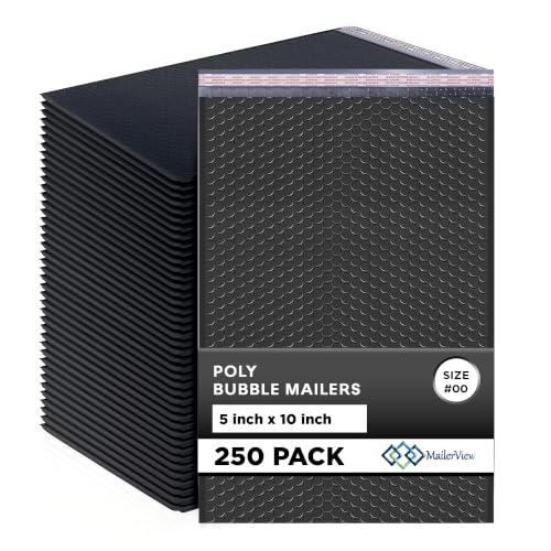 Black Bubble Mailers 5x10, Self Seal Poly Padded Envelopes #00, 250 Pack - color: Jet Black, size: 5"x10" / 250 Pack