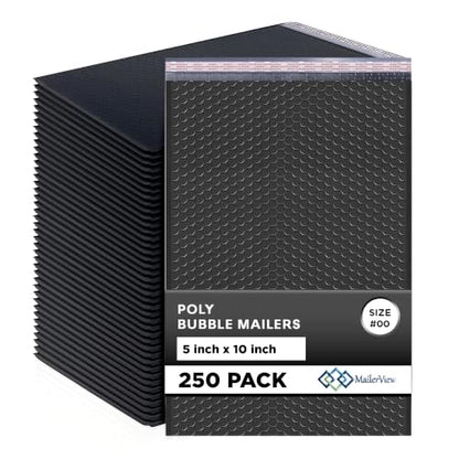 Black Bubble Mailers 5x10, Self Seal Poly Padded Envelopes #00, 250 Pack - color: Jet Black, size: 5"x10" / 250 Pack