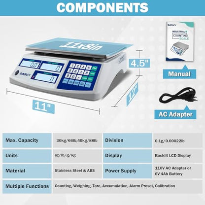 Counting Scale (66lb/30kg, 0.1g) lb/oz/kg/g Industrial Digital Inventory Scale with Battery for Small Parts, Coins, Pieces, Tickets - size: 30kg 0.1g with oz