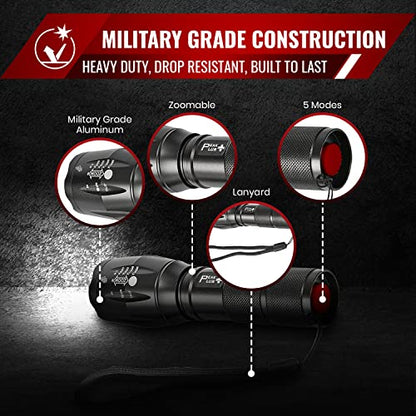 PeakPlus LED Tactical Flashlights High Lumens, Zoomable, 5 Modes Bright LED Flashlights for Emergencies, Camping, Outdoor LED Flash Lights Battery Powered, Handheld Flashlights (3 Pack) LFX1050