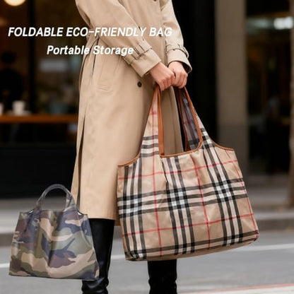 Large Capacity Unisex Tote Bag,Foldable Tote Nylon Reusable Grocery Bags,with Camouflage Pattern for Shopping,Travel,Camping - color: Yellow