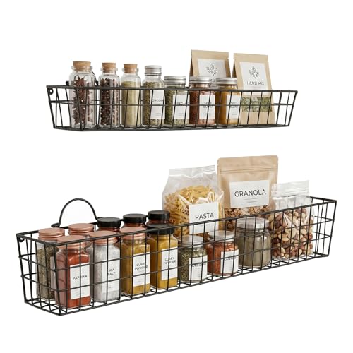 MyGift 2pcs 30-Inch Wire Baskets for Storage and Organization, Rustic Black Wall Mounted Metal Display Racks