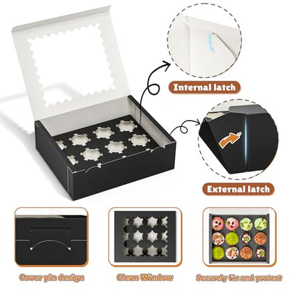 RYDDOY 4 Pack Black Cupcake Boxes, Hold 12 Count Cupcake, Cupcake Carriers - color: Black