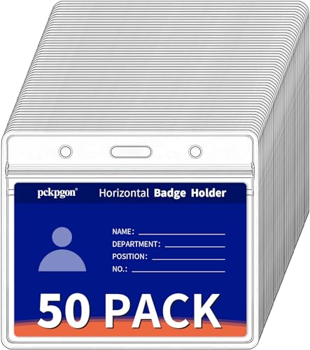 50 Pack Horizontal ID Badge Holder, Clear Plastic Card Holders - color: 50 Pack