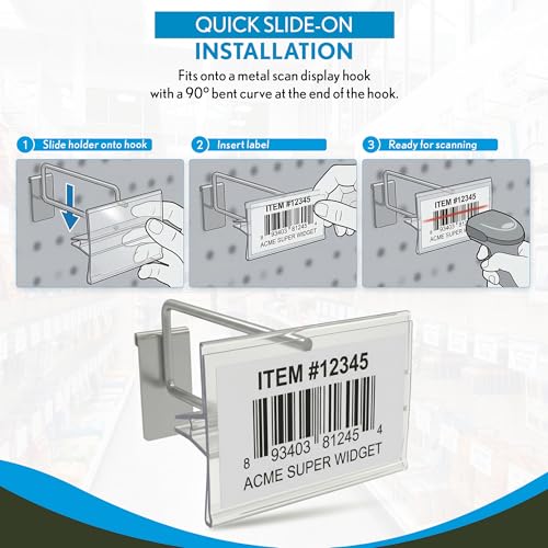 25 Pack Label Holder for Scan Plates on Display Hooks, Data-Tag Label Holders by Clip Strip