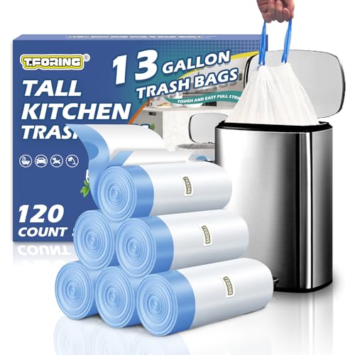 Tall Kitchen 13 Gallon Trash Bags Drawstring, 1.7 Mil, 120 Count - color: 13gal-120