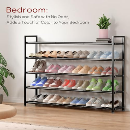 Bumusty 5 Tier Long Expandable Shoe Rack for Closet, Black - color: Black, size: 5-tier
