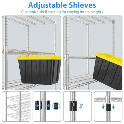 Homdox 4-Tier Heavy Duty Metal Shelves with Wheels - 2400LBS Commercial Adjustable Shelves for Garage, Pantry, Kitchen - 24"x60"x72", Chrome - color: Silver, size: 24"x60"x72"