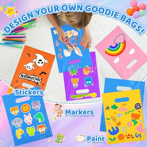 VieFantaisie 50 PCS Blue Party Favor Bags, 8" x 11" Goodie Bags for Candy Treat Craft Easter Egg, Plastic Gift Bag with Die Cut Handles for Birthday Party, School Events & Small Business, Wedding - color: Blue-50PCS-8x11Inch