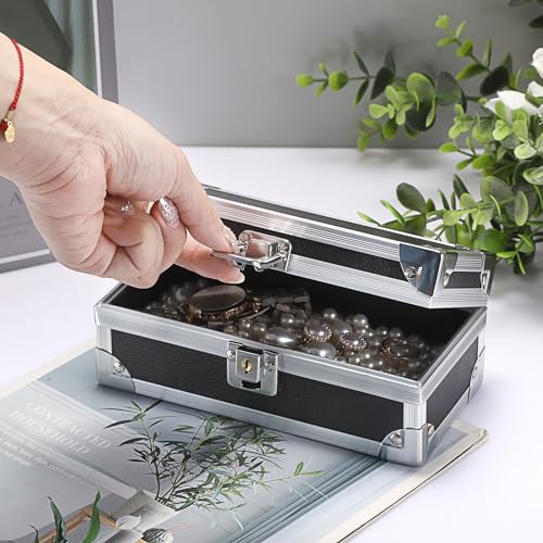 Hipiwe Lockable Cash Box with Key and Single Row Currency Tray - color: Black+Silver, size: Small