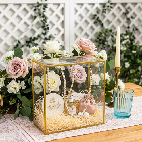 Okllen 20 Packs Clear Gift Box, 8x8x3.5 Inch PET Plastic Reusable Gift Bags with Handle, Favor Box for Mother's Day, Birthday Party, Wedding Favors, Valentine's Day