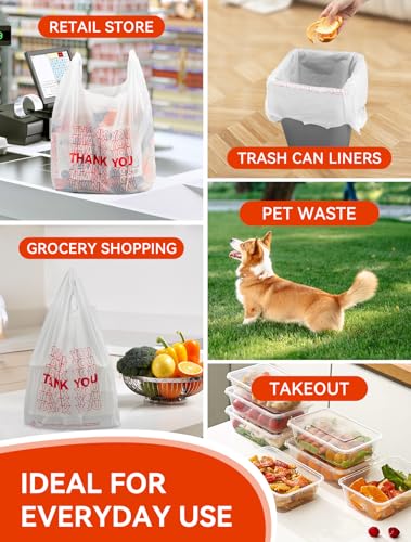 UMT Plastar 1000 Count White Thank You Bags, 10.5 x 5.5 x 17.5 in