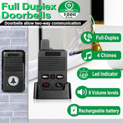 Doorbells, Full Duplex Intercom Long Range Wireless Door Bell - size: 1Transmitter+2 Receiver