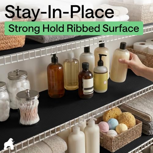 GORILLA GRIP Shelf Liner, Non-Adhesive Cabinet Liners, 17.5"x20' Jet Black - color: Black Onyx (Ribbed), size: 17.5" X 20'