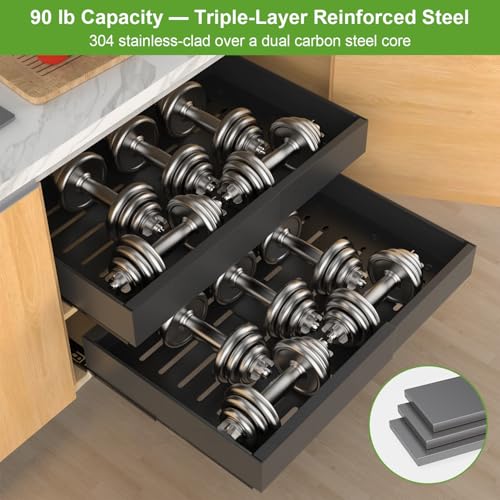 ANTOWIN 2-Pack Expandable Pull Out Cabinet Organizer 21"Deep(12.2"-20.5"W), 3 Full Extension Glides Slide Out Drawers, Roll Out Shelves Adhesive Raising Pad,Compatible Framed Cabinets,90lb Cap,Black - size: 21"D x 12.2"-20.5"W(2Pack) Black