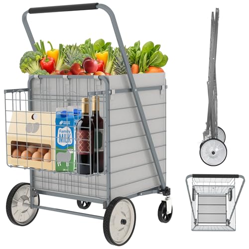 Heavy Duty Folding Shopping Cart for Groceries, Super Huge Grocery Carts - size: Super Huge-Grey 36Gal