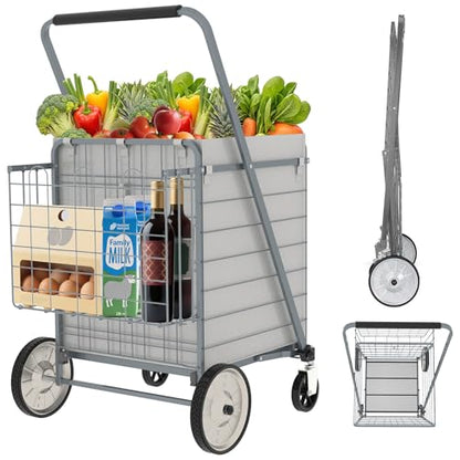 Heavy Duty Folding Shopping Cart for Groceries, Super Huge Grocery Carts - size: Super Huge-Grey 36Gal