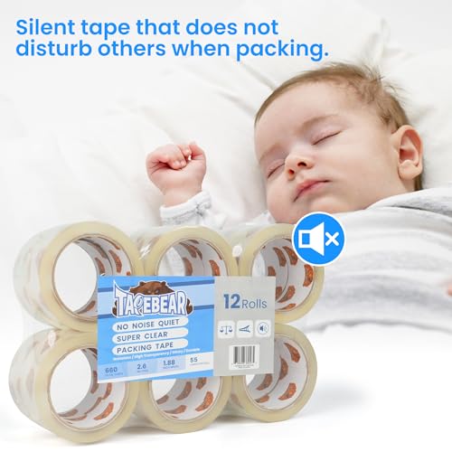 TAPEBEAR No Noise Packing Tape High Transparency 2.6mil x 1.88" x 55Yards - color: HD Clear