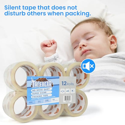 TAPEBEAR No Noise Packing Tape High Transparency 2.6mil x 1.88" x 55Yards - color: HD Clear