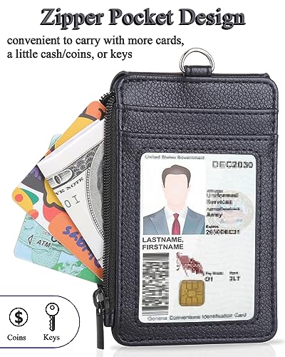 Teskyer ID Badge Holder with Lanyard, Lanyard Wallet, Lychee Black - color: Lichee Black, size: 3.1" x 4.7"