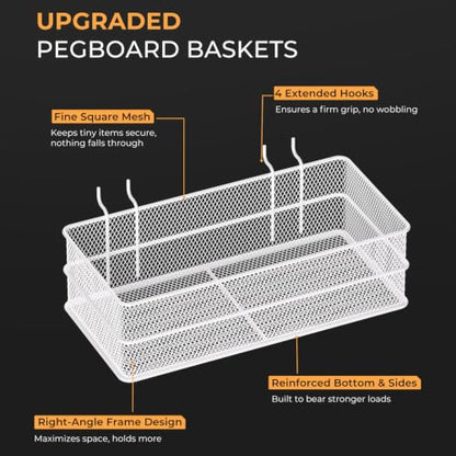 INCLY 4 Pack Upgrade Pegboard Baskets, 4 Sizes Square Metal Mesh Basket - color: White