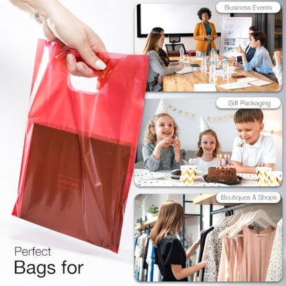 Choice Marts 100 Red Plastic Bags With Handles 9x12 Merchandise Bags - color: Red
