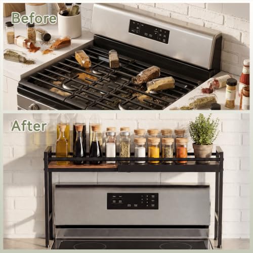 Over the Stove Shelf, Snap‑Lock Adjustable Length Stove Top Spice Rack - color: Snap-lock adjustment