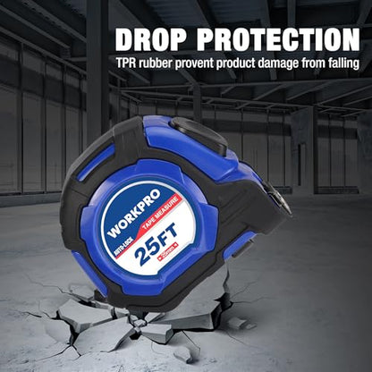 WORKPRO 25FT Auto-Lock Tape Measure, 1/8 Fractions Measuring Tape - color: Blue, size: 7.6 m