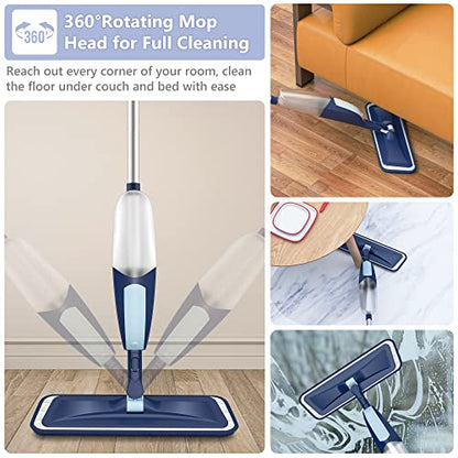 Spray Mop Hardwood Floor Mops for Floor Cleaning with 5 Microfiber Pads - color: Blue