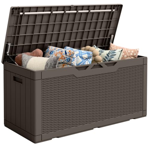 Flamaker Outdoor Storage Box 100 Gallon Waterproof Resin Deck Box - color: Deep Brown, size: 100 Gallon