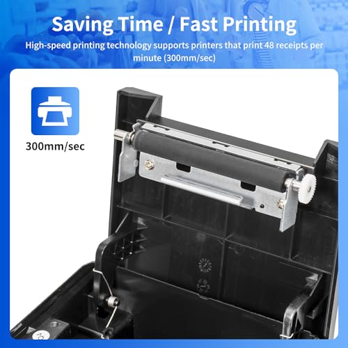 NetumScan 80mm POS Receipt Printer 300mm/s USB Thermal Receipt Printer with Auto Cutter Cash Drawer, USB Ethernet Interface,Support Windows/Mac/Linux, Restaurant Kitchen Printer for ESC/POS,NS8360L