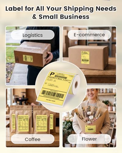 Phomemo 4x6 Yellow Thermal Label, Shipping Labels Pack of 250 4x6 Roll Labels, Compatible with Phomemo, Zebra, Rollo, Jadens and Other Thermal Printers - color: Yellow