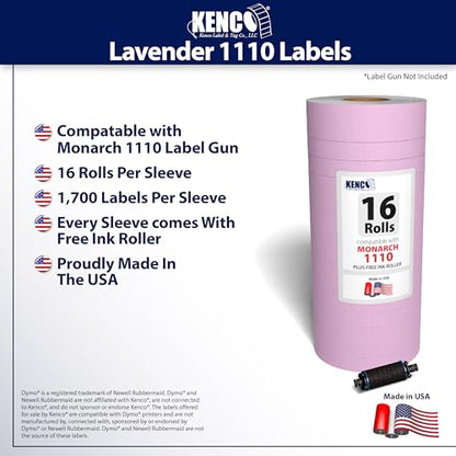 Labels by Kenco to Fit Monarch 1110 Price Gun – Made in The USA -Ink Rollers Included, Choose Your Color and Quantity (Lavender, 1 Sleeve 17,000 Labels) - color: Lavender, size: 1 Sleeve 17,000 Labels