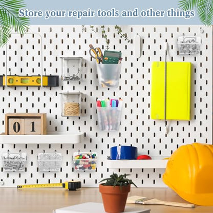 Jinei 12 Pcs Pegboard Bins Baskets with Hooks Organizer Set,Translucent - color: Translucent