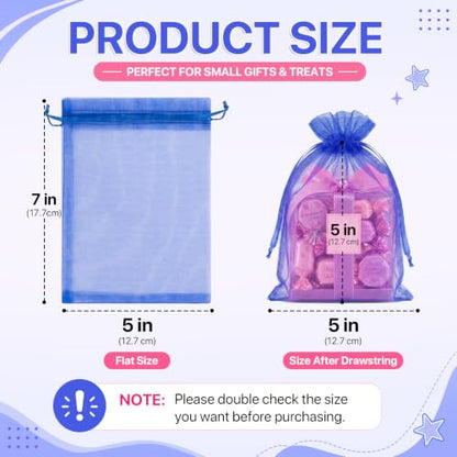ANZNKU 100PCS Organza Bags 5x7 Blue Small Gift Mesh Drawstring Goodie Bags - color: Royal Blue