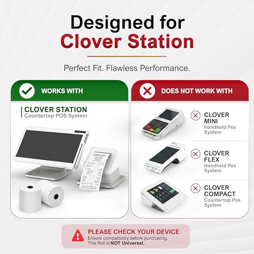 Clover Station Receipt Paper Rolls 3 1/8" x 230' (12 Pack) – Thermal Paper for Clover Station & Duo C505, Compatible P100 P500 P550 – BPA Free POS Printer Paper - size: 12 rolls