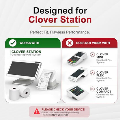 Clover Station Receipt Paper Rolls 3 1/8" x 230' (12 Pack) – Thermal Paper for Clover Station & Duo C505, Compatible P100 P500 P550 – BPA Free POS Printer Paper - size: 12 rolls