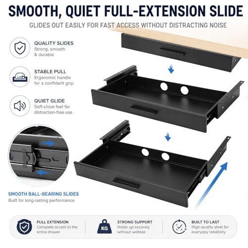 Menkxi 20 x 9 in Under Desk Drawer,Slide out Storage Organizer Heavy Duty - size: 20 x 9 in