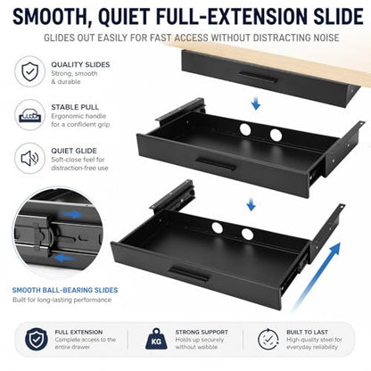 Menkxi 20 x 9 in Under Desk Drawer,Slide out Storage Organizer Heavy Duty - size: 20 x 9 in