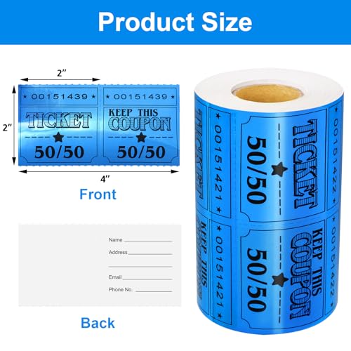 ceiba tree 50/50 Raffle Tickets Double Roll Golden Tickets Large Blue Glitter Cards for Events Carnivals Entry Class Reward Prizes Movie Party Wedding Entertainment - color: Blue