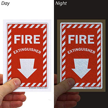 SmartSign Fire Extinguisher Label with Down Arrow | 4" x 6" 3M Engineer Grade Reflective, Pack of 3, Made in USA - color: Pack of 3 - 4" x 6" 3M EG Reflective Label