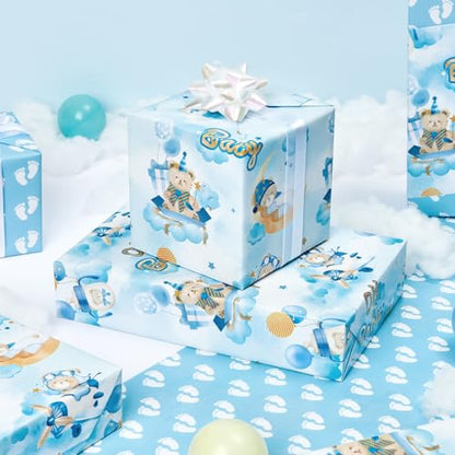 WERNNSAI Baby Wrapping Paper - 16.4 ft Bear Wrapping Paper Boy - color: Baby Bear