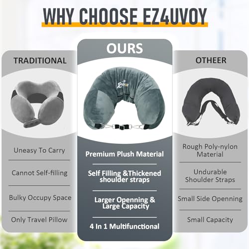 Travel Neck Pillow Stuffable with Clothes, Stuffable Travel Pillow - color: Grayish Green